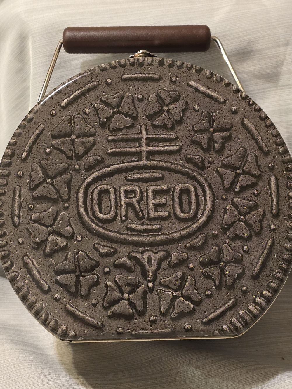 Vintage 1990's Nabisco Oreo Cookie-shaped Tin Used as Lunch Box/Collectible Tin
